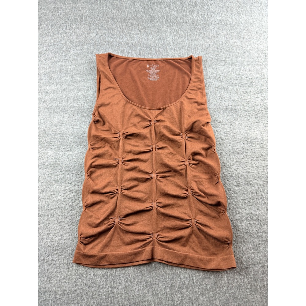 P. Luca Tank Top Women S/M Brown Ruched Textured Scoop Neck Sleeveless Stretch
